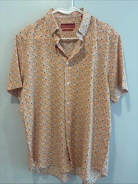 Report Collection Short-Sleeve Button-Up Shirt in Orange and White Leaf Print